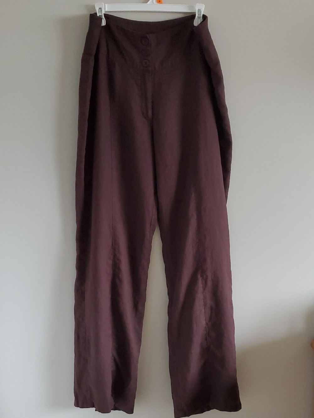 Vintage TALL GIRL Linen Rich Brown High Waist Wide Leg Lined Trousers Pants 18